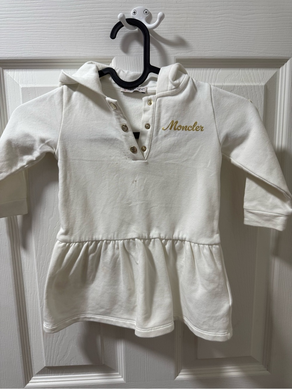 Moncler Cream Hoodie with Embroidered Logo Patch